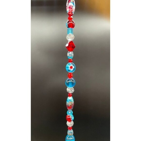 Beaded Suncatcher - Red Turquoise -Triangular Crystal Prism - Hanging Decor - Picture 10 of 16